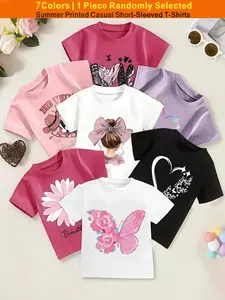 Randomly send 1pc from 7 Colors, Summer T-shirts-Everyday and Daily Festive Party Knitted Tops-Comfortable Fitted Round Neck Casual T-shirts-Birthday or School Uniforms-Professional Shirts, Fun Geometric Pattern T-shirts, Outdoor Styles