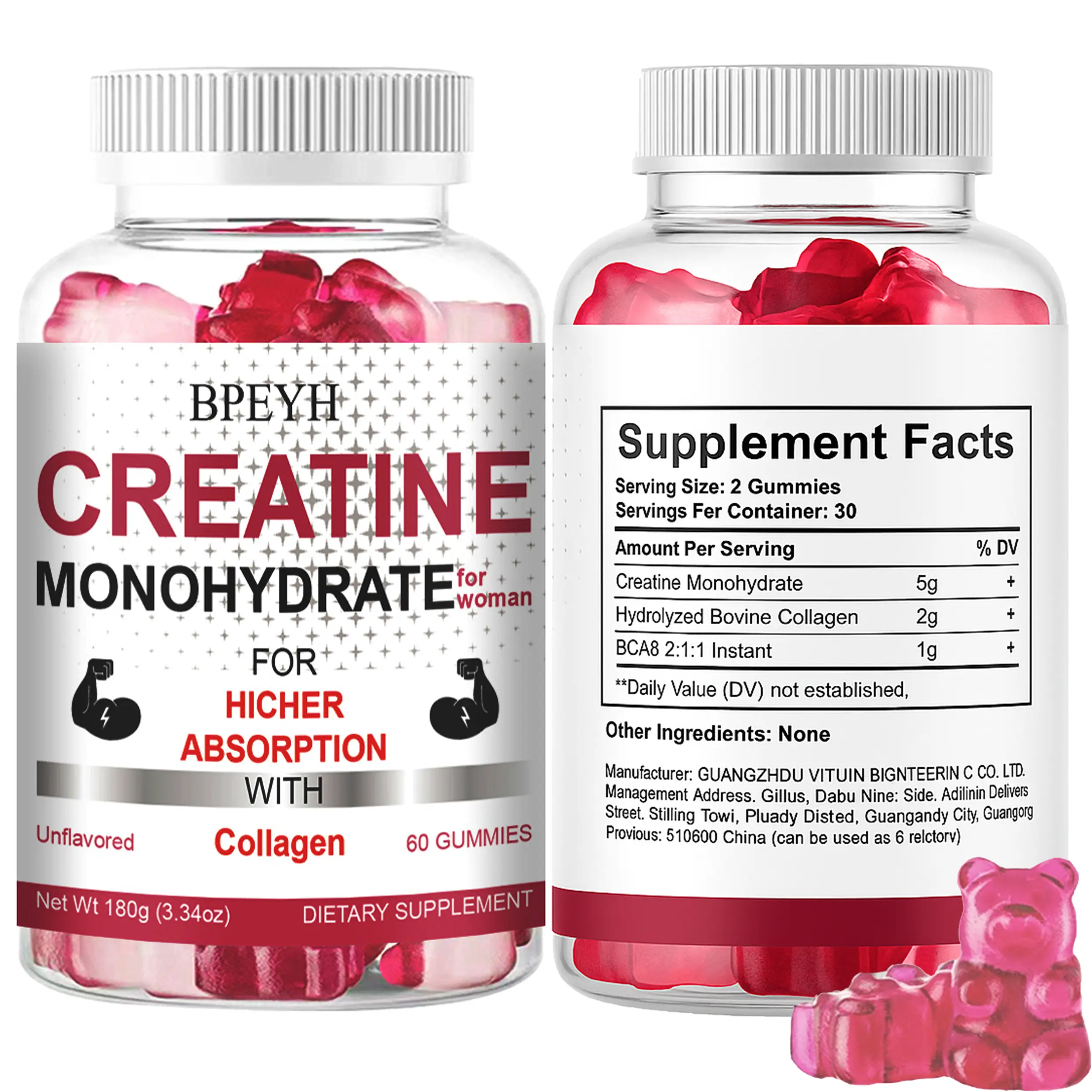 BPEYH Creatine Monohydrate for Women with Collagen & BCAA's - 60 Gummies for Muscle Growth, Higher Absorption, Colagen, Dietary, Fitness, Supplement, Edible, Protein,TikTok Shop