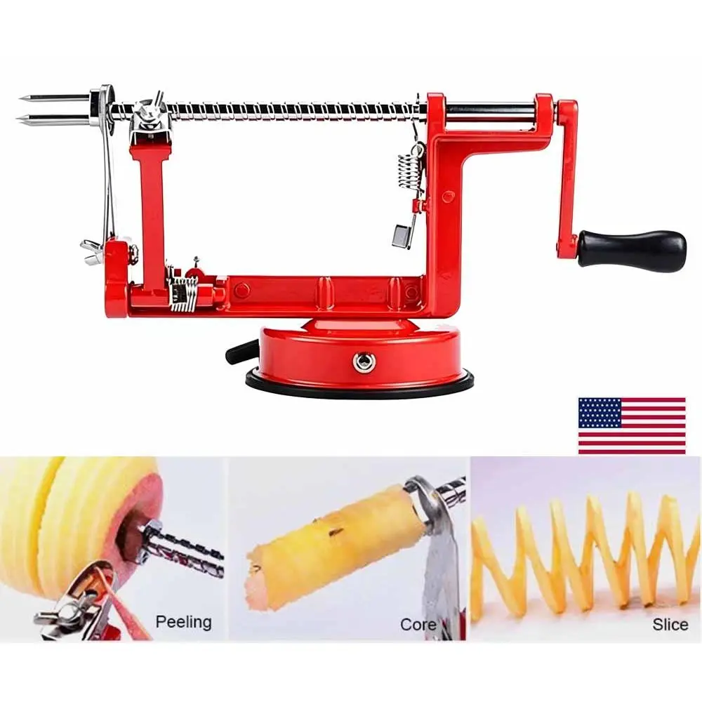 Heavy Duty 3-in-1 Apple Peeler Corer Slicer, Zinc Alloy & Stainless Steel Hand Crank Slinky Peeler Machine, Stable Suction Base Easy Clean Kitchen Tool for Potato Apple Citrus Fruits