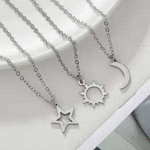 [Limited time event] New sun, moon and star 3-piece couple necklace Personalized creative and versatile design clavicle chain birthday gift