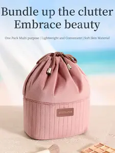 New Arrival Tie-Top Makeup Bag, Travel Business Makeup Brush Storage Pouch, Dutch Velvet Partitioned Bathroom Essentials Organizer