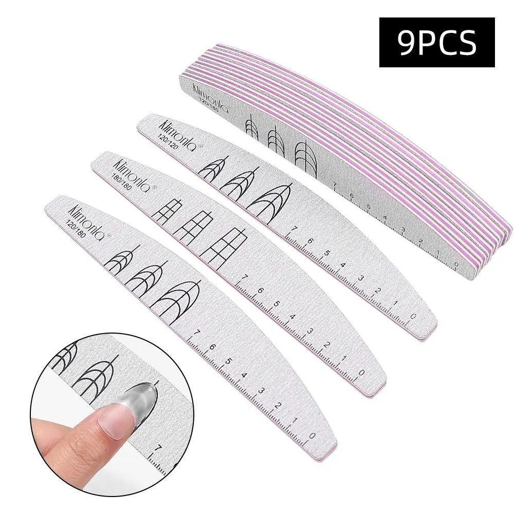 9PCS/Set With Scale Nail File Set Double Sided Grey Nail Measuring Scale File Thin Fine Grit Nail Sanding Stick Nail Art