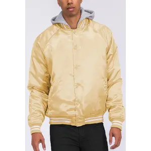 Satin Hooded Varsity Jacket Snap Button