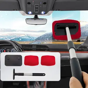 Car Glass Cleaner Wiper,Car Windshield Cleaning Tool, Microfiber Car Window Cleaner with Extendable Handle,Auto Glass Wiper Kit(Red Square)