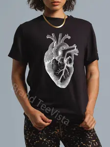 100% Cotton Unisex Anatomical Human Heart Doctor Gift Heart Anatomy T-Shirt Vingate Printed Casual Round Neck T shirt