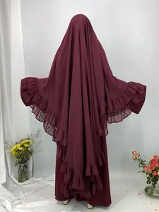 Women's Solid Color Ruffle Trim Chiffon Khimar, Modest Fashion Breathable Comfortable Hijab for Daily Wear, Modest Muslim Clothes, Women's Islamic Clothing for All Seasons