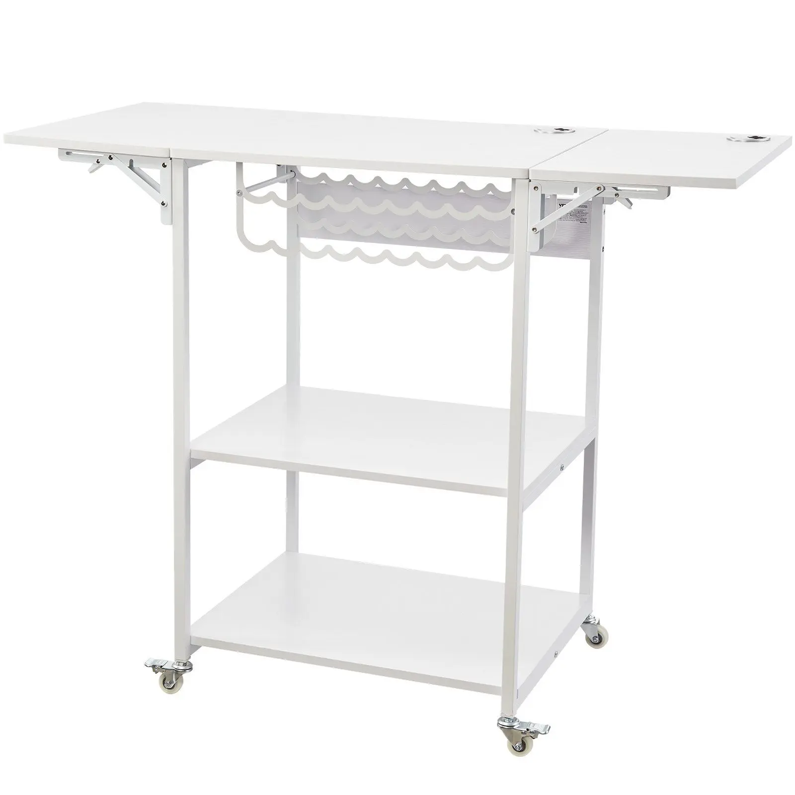 VEVOR 3-Tier Movable Heat Press Table Stand with Wheels, Foldable Heat Press Organiser Storage Racks, White
