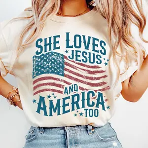 She Loves Jesus And America Too Shirt, Independence Day Shirt, Christian Shirt, 4th of July Shirt, America Retro Shirt, Usa Shirt, USA Flag