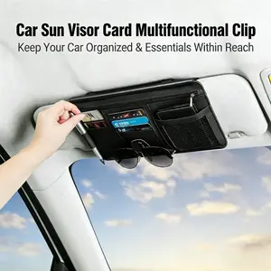 New Multifunctional Car Sun Visor Pocket Organizer, Durable Auto Sunglasses and Card Holder with Zipper Compartment, Mesh Storage and Pen Holder, Universal Fit for Most Cars, Trucks and SUVs