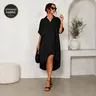 Elengatine Women's Elegant Polyester Button-Up Shirt Dress - Trending Clothes, Stylish Women's Wear, Minimalist Casual A-Line Midi, Classic Turn-Down Collar, Short Sleeve, 95% Stretchy Fabric, Curved Split Hem, Easy Coverage, Baddie Aesthetic Streetwear