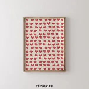 [UNFRAMED POSTER] Cute Red and Beige Hearts Printable Wall Art for Valentine's Day Home Decor - Trendy Apartment Art Print, Eclectic Bedroom Aesthetic | 1774