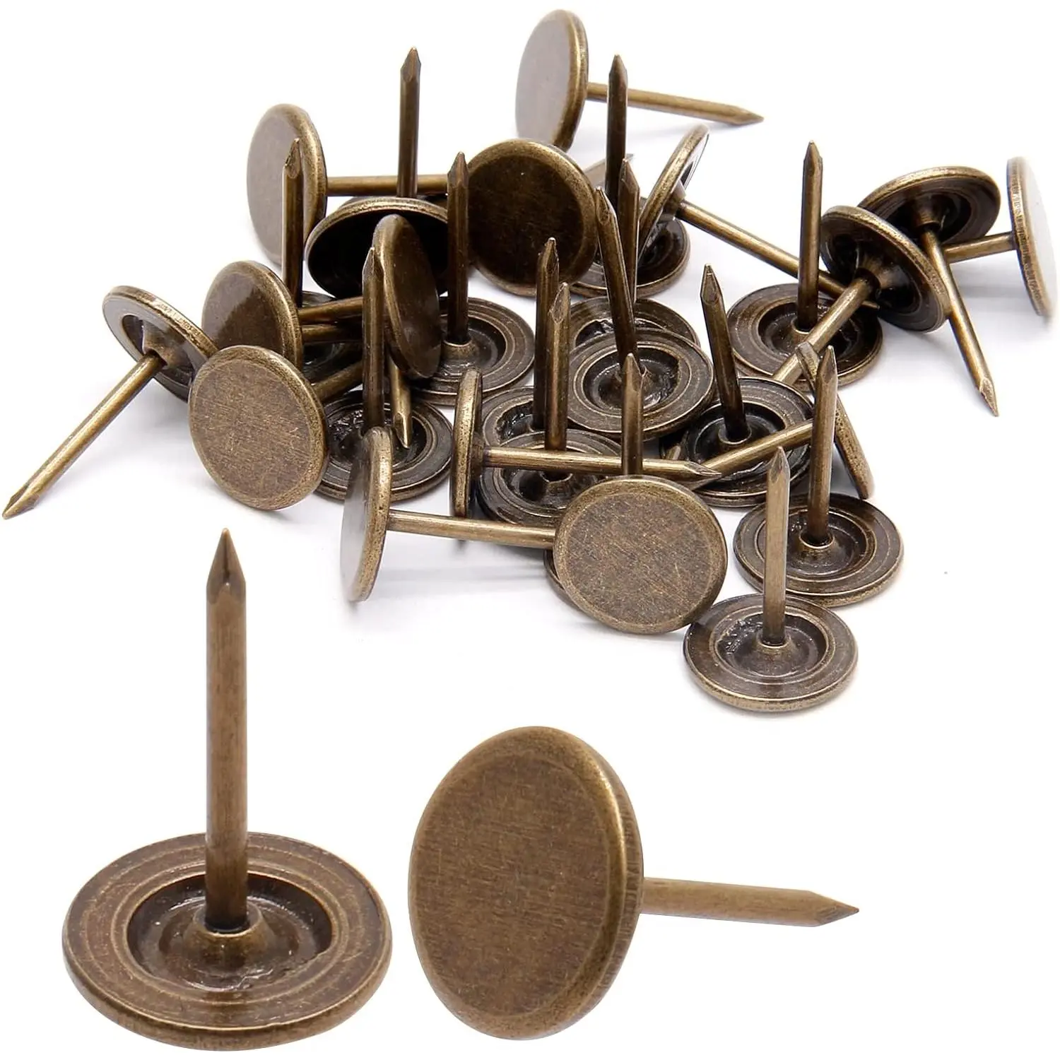 17mm / 0.67 Inch Flat  Thumb Tacks, Bronze  Style Upholstery Tacks, Furniture Decor Pushpin Dia 11mm/0.43 Inch (100Pcs)