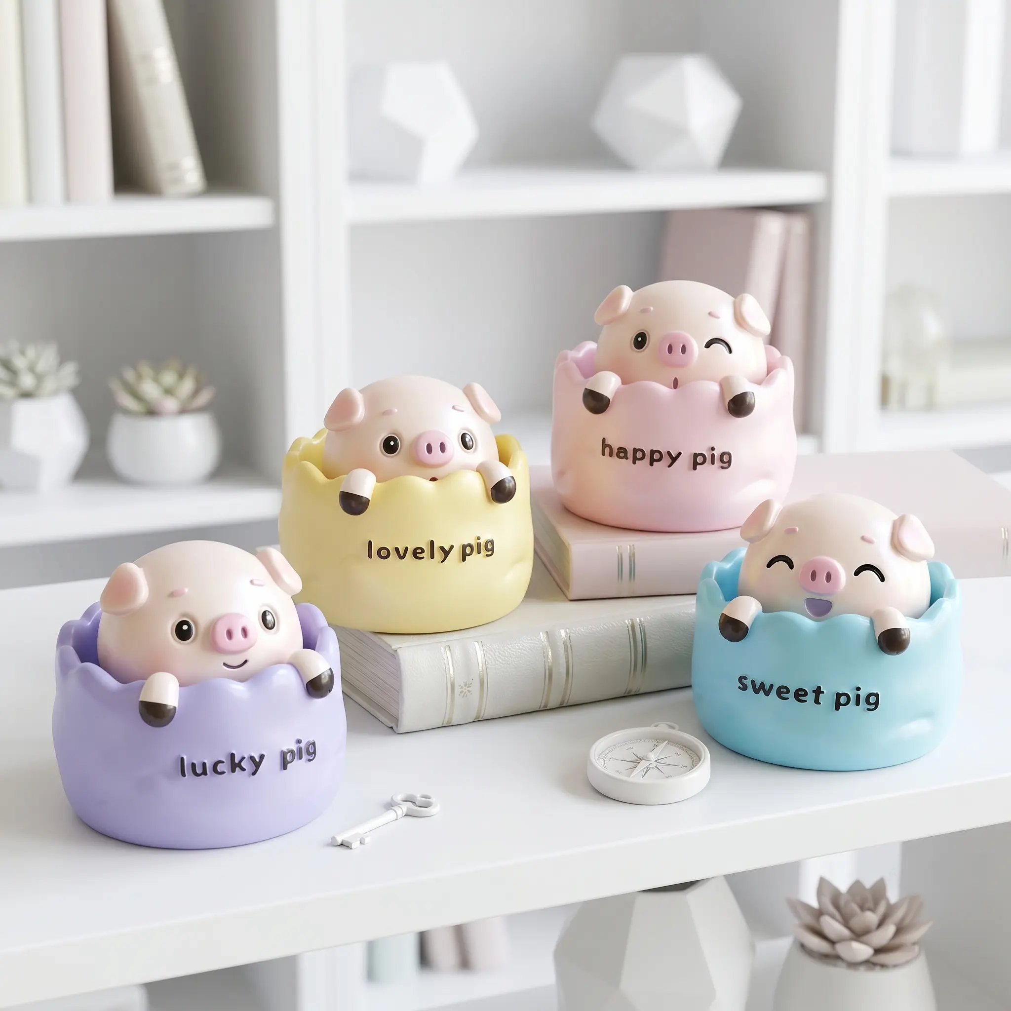 Cute Head Nodding Pig Car Interior Decor, Kawaii Bobblehead Resin Pig Dashboard Ornament, Colorful Piggy Figurine for Car Center Console, Office Desk or Shelf, Small Car Accessory Gift for Women, Girls, Friends and Pig Lovers
