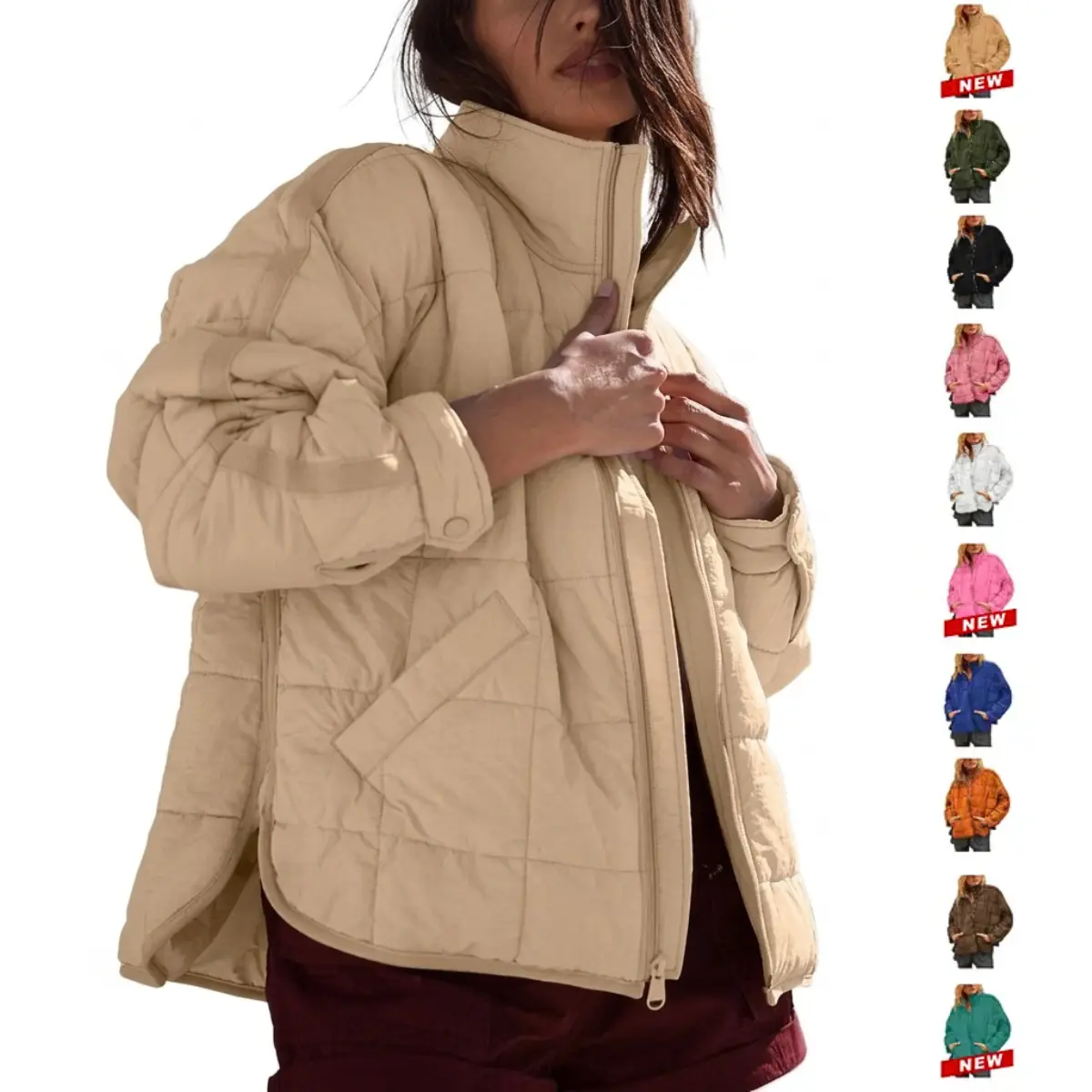 Yeokou Women's Long Sleeve Quilted Puffer Jacket - Lightweight Zippered Short Winter Outerwear with Pockets, Basic Casual Coat