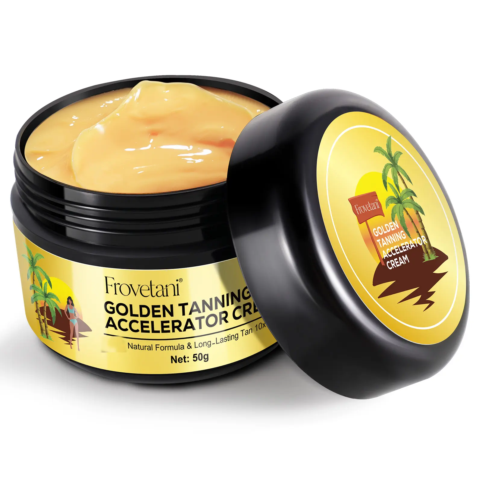 Frovetani Tanning Accelerator Cream with Olive & Carrot Oil for a Fast Tan - Cruelty Free, Moisturizing Body Cosmetic for a Radiant Glow, All Skin Types (50g/100g)