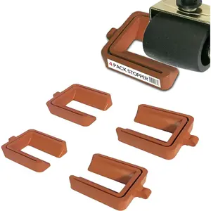 No Lift Wheel Stoppers for Rolling Furniture - Bed Caster Stopper, Requires No Lifting, Keeps Bed and Furniture From Sliding, Solid Rubber 4 Pack Brown