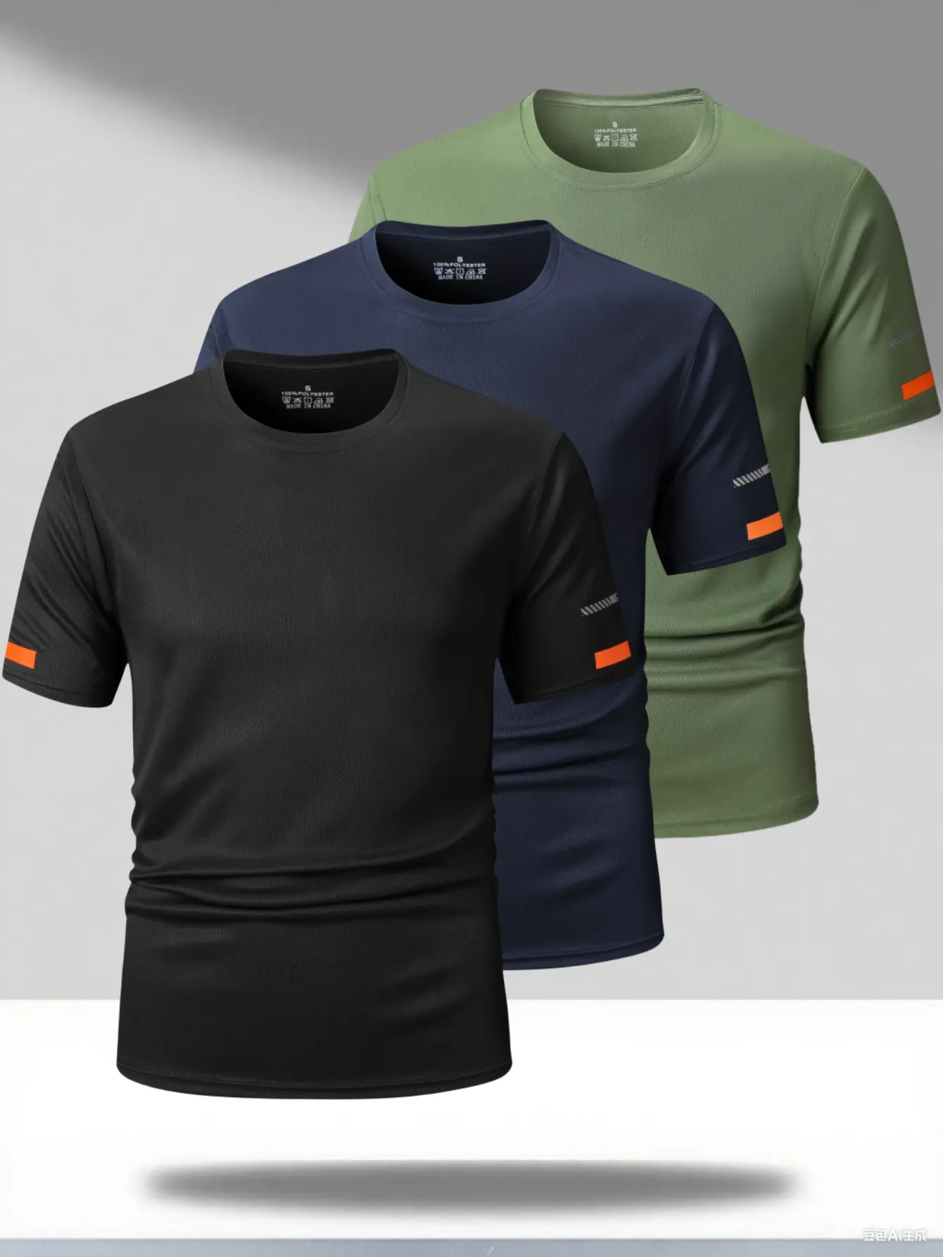 Men's 3 Pack Reflective Quick Dry Breathable Night Running T Shirts, Black Orange Contrast Striped Activewear for Athletes Gym HIIT Training, Summervibes Fathersday Gift