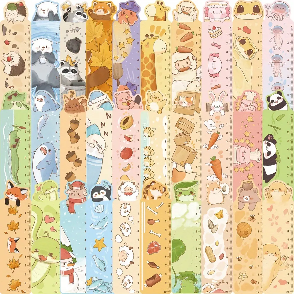 30pcs Cartoon Animal Ruler Non Repetitive Series Simple Hand Account Artistic Creative Paper Bookmarks Small Cards Decorative Labels Book Decoration Cards Reading Label Cards Book Accessories