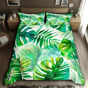 Summer Leaves Duvet Cover,Tropical Palm Leaves Botanic Plants Bedding Set,(Not Comforter),Plants Leaves Comforter Cover (Not Comforter),Seaside Camping Leaves Comforter Cover Bedding