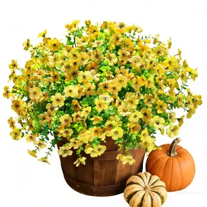 10 Bundles Artificial Fall Mums Flowers Outdoor, Fake Silk Yellow Daisy, UV Resistant Realistic Faux Floral for Porch Patio Planter Autumn Decor
