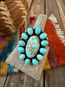 Handcrafted Turquoise & Sterling Silver Cluster Ring Size 12 by Sheila Becenti