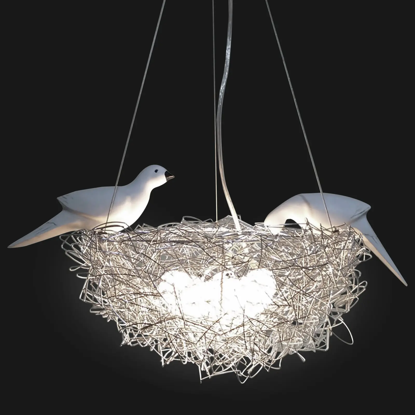 CNCEST 5-Bulb 15.7in Ambient Dimmable LED Bird Nest Chandelier - AC-Powered Adjustable Ceiling Light, Indoor Pendant Fixture for Kid's Room, Bedroom