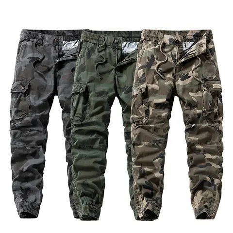 Camouflage workwear pants, suitable for all seasons, anti fouling, wear-resistant, elastic waistband, drawstring, multi pocket tactical pants, suitable for outdoor hiking and mountaineering