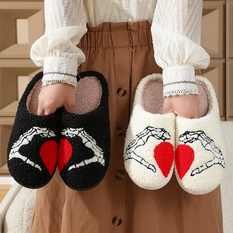 Spooky Halloween Slippers for Women & Men, Cute Fuzzy Cotton Slip-On House Shoes with Memory Foam for Cozy Indoor Wear, Shoe, Footwear, Soft Cotton, Casual, Round Toe, Fabric