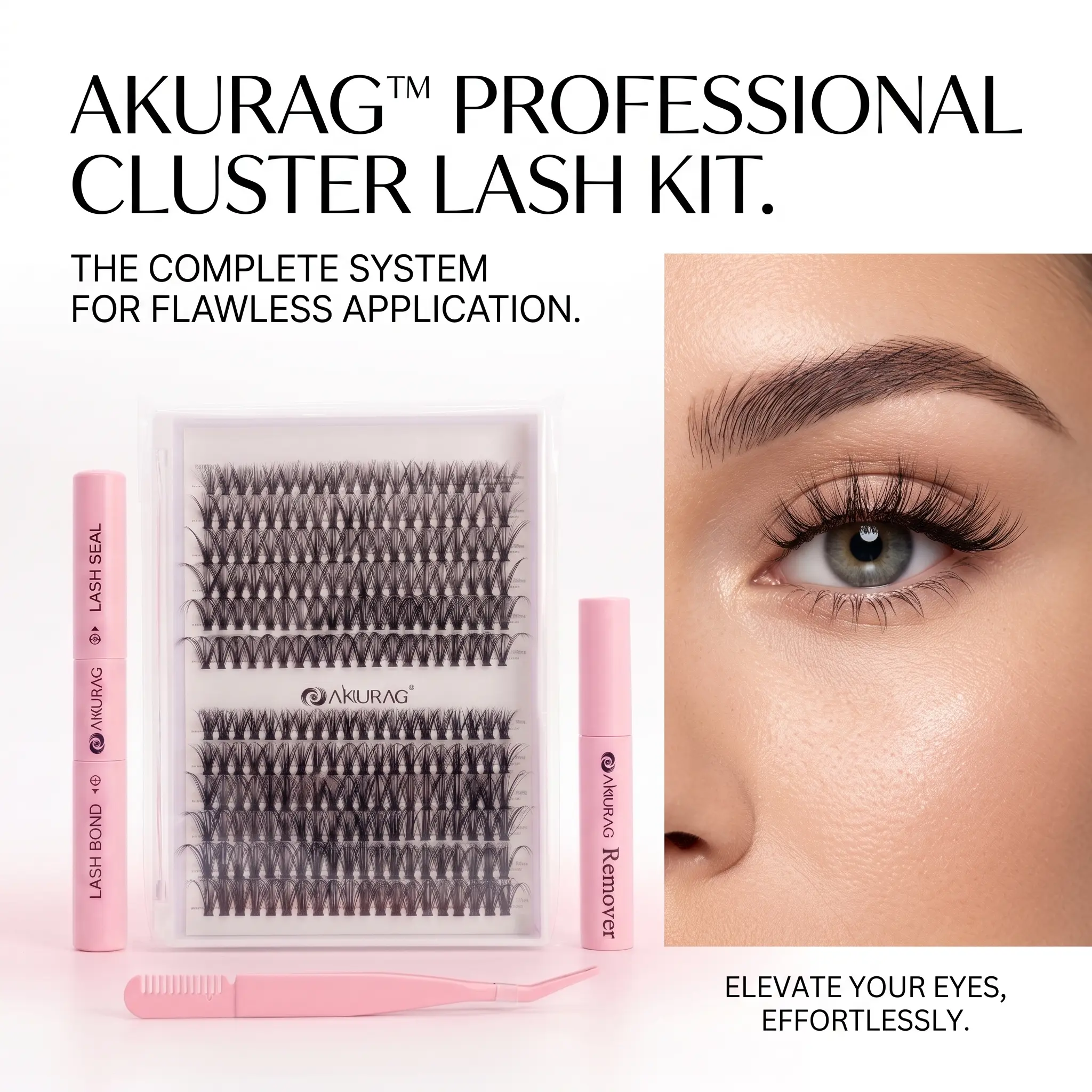 DIY Lash Cluster Extension Kit, 240pcs Beginner-Friendly At-Home Set with Latex-Free Sensitive-Safe Bond & Seal, 4-in-1 Easy-Apply Wispy Lashes, Removal Tool, Precision Tweezers, Natural Volume Salon-Look Fake Eyelashes for Back-to-School