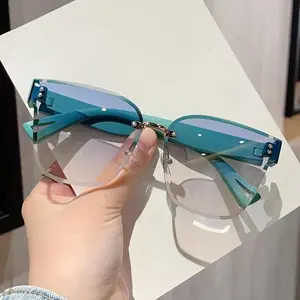 Fashionable Frameless Gradient Glasses for Couples – Trendy Cut Edge Design, Perfect for Street Photography, Travel, and Outdoor Adventures Oval