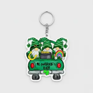 St Patrick’s Day Gnome Keychain, Lucky Leprechaun Truck Acrylic Keyring, Cute Irish Gift, St Patrick Shamrock Car Charm, Green Festive Gift