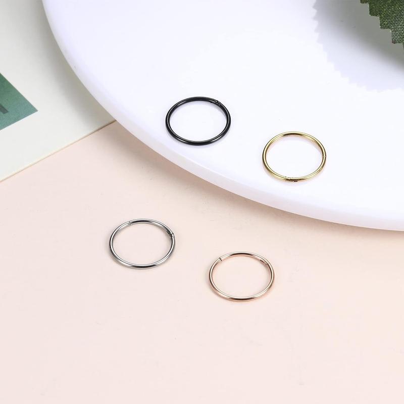 MILACOLATO 5count G23 Titanium Nose Rings Hoops 20G 18G 16G Clicker Body Piercing Rings for Septum Cartilage Daith Rook Lip Tragus Helix Conch Ear Lobe Earrings Hypoallergenic Nose Piercing Jewelry Women Men 6/7/8/9/10mm