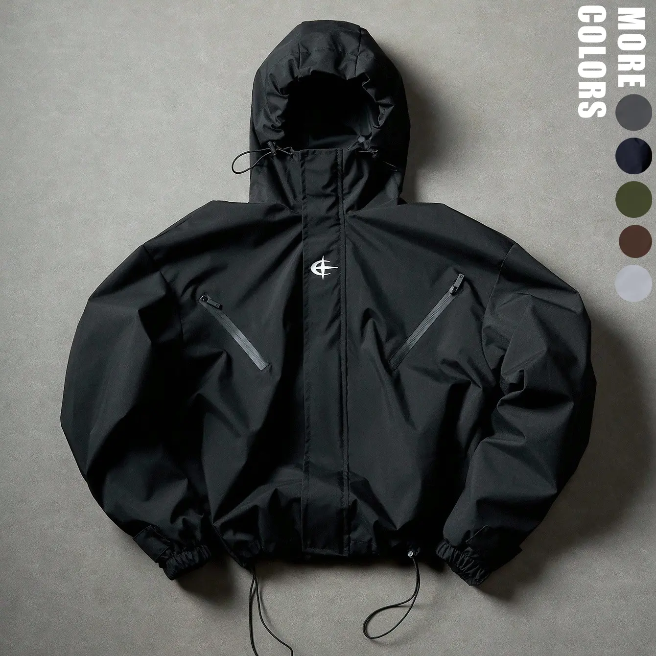Men’s hooded windproof windbreaker jacket, techwear zip-up casual streetwear loose fit outdoor lightweight hooded coat