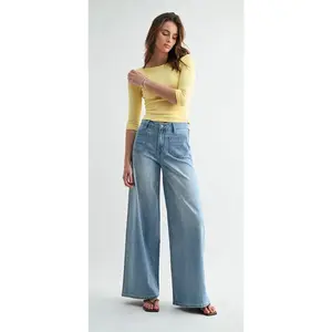 Mica link water wide leg patch pocket jeans