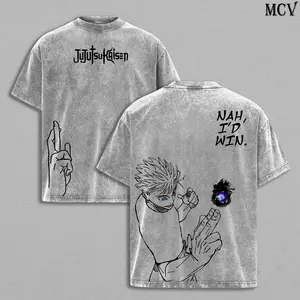 Gojo Satoru Tee Washed – Jujutsu Kaisen Execution Culling Game Prelude Vintage Oversized Heavy Cotton Anime Manga T-Shirt, Double Printed Retro Unisex Streetwear Graphic Top, Japanese Anime Merch for Sorcerer Fans