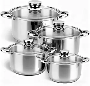 8pcs Stainless Steel Cookware Set (with Stay Cooling Handle),Full Clad Stainless Steel,5 Ply Pots and Pans Set with Lids ,Non-Toxic Kitchen Set, Compatible for All Cooktops,, Induction & Oven Safe #SummerVibes