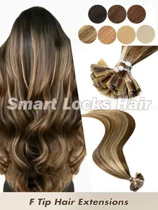Hair Trends-50pcs Women's Natural Human Hair Extensions, High Quality Hot Fusion Hair Extension, F-Tip Keratin Virgin Human Hairpiece for Women, Easy to Use, Black Brown Muted Blonde Platinum Highlights Straight Hair Suitable for Most Occasions