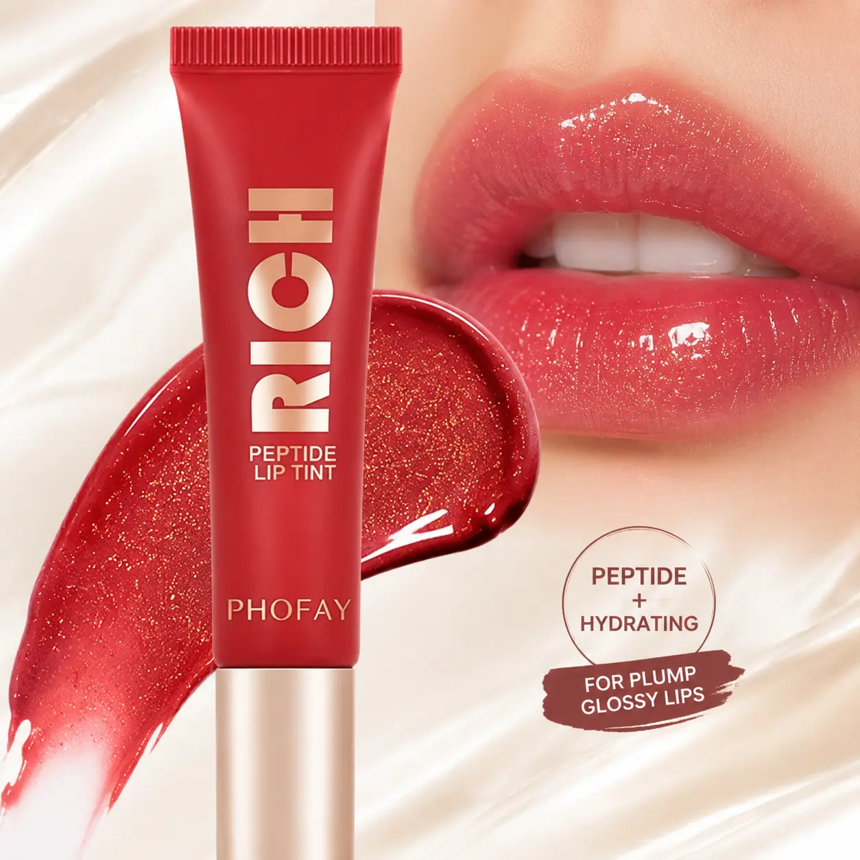 PHOFAY Peptide Lip Tint, Lightweight Non-Sticky Lip Gloss for Everyday Makeup, Juicy Glossy Finish, Buildable Color, Perfect for Date Night, Work, Parties & On-the-Go Touch-Ups