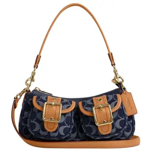 COACH Ashton 25 Medium Denim Blue Fabric Crossbody Shoulder Bag with Top Zipper Closure for Women