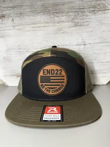 End 22 Be The Change Custom Hat - Camo & Olive Green Flat Bill Snapback with American Flag Patch