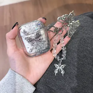 Dark Butterfly With Hanging Chain Earphone Case For Airpods - Stylish & Protective Audio - For Airpods Users - Perfect Gift for Fashion Lovers, Headphone Hanger, Protection, Headphone Accessories, Covers