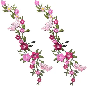 Iron on Patches for Clothes,2 Pieces Butterfly Flower Embroidered Iron On Patches, Embroidery Applique by DIY Cloth Art Embroidery Decoration Jeans Hats Blouses Sewing sew Shirts Appliques