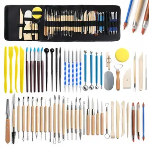 A set of 61 professional ceramic clay sculpture tools, including storage bags, wooden handles, sponges, shaping pens, steel balls and sticks, clay sculpture tools, and double headed precision clay carving tools Suitable for novice ceramic enthusiasts
