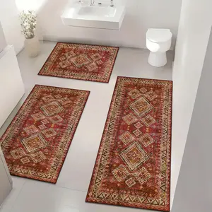 Vintage Pattern Bathroom Mat Set, 3 Counts/set Non-slip Bath Mat, Soft Shower Mat, Bathroom Carpet, Stain Resistant Floor Mat, Suitable for Bathroom, Kitchen, Living Room, Cafe, Bar