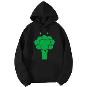 Men's Retro Vegetable Print Hoodie – Green Broccoli Pattern, Long Sleeve Comfort