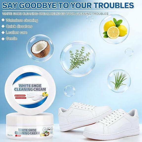 White Shoe Cleaner Cream, Rinse-Free Stain Remover Paste for Sneakers & Soles, Multi-Functional No-Wash Cleaning Kit with Sponge ((210g / 7.4oz, 1PC))