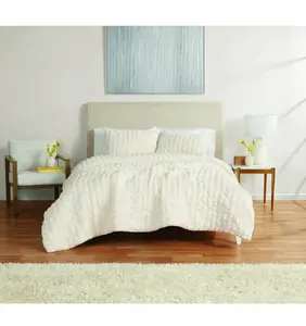 3-Piece Seersucker Comforter Set, Cream, FQ, All Ages, Unisex