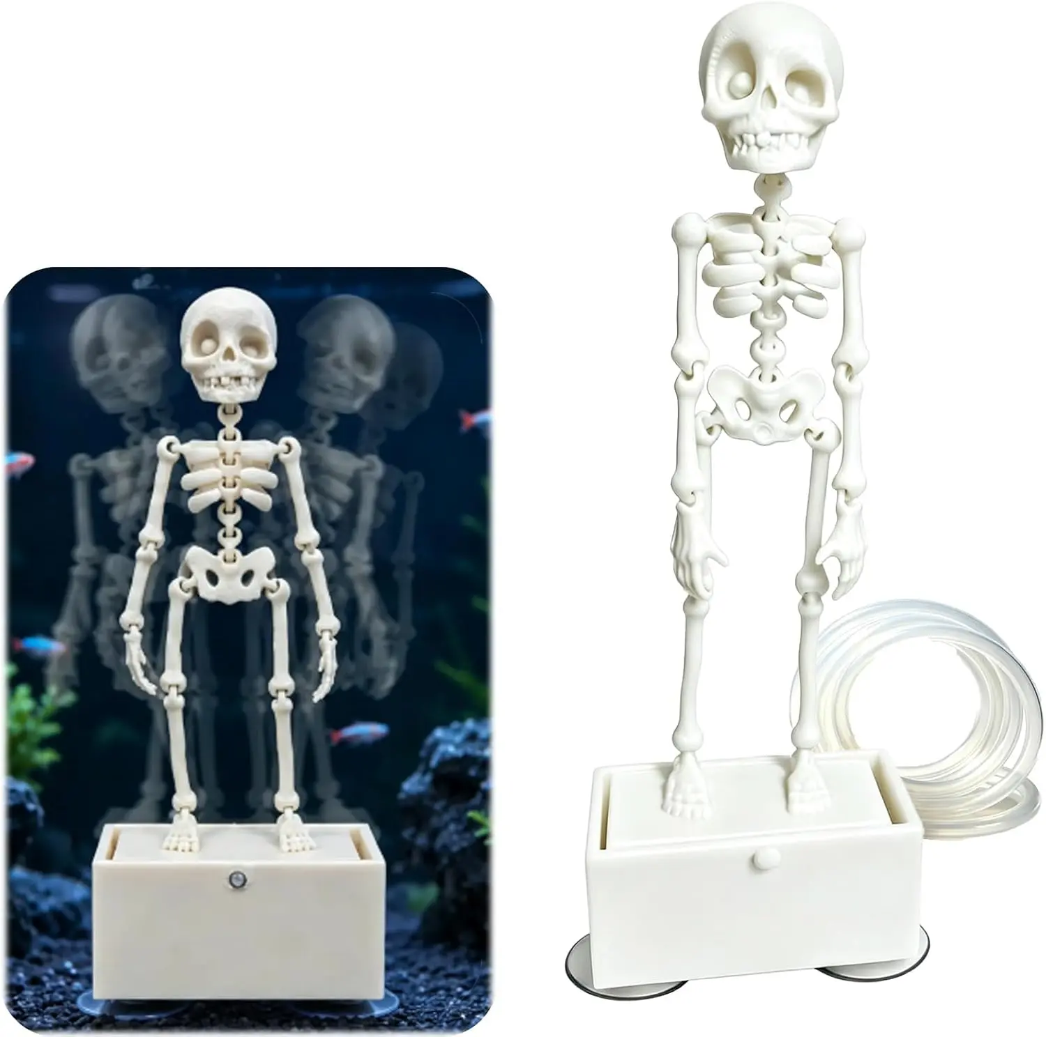 Dancing Skeleton Aquarium Bubbler Halloween Fish Tank Ornament (White) | Dynamic Aerating Dancing Skeleton Aquarium Bubbler with Glow Feature for Spooky Halloween Fish Tank Decor