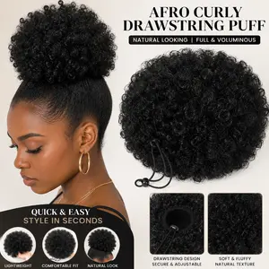 Afro Curly Drawstring Puff Ponytail Hair Extension Natural Looking Kinky Curly Bun Hairpiece Soft Fluffy Synthetic Hair Wrap Ponytail For Women Easy To Wear High Puff Hair Bun Elastic Drawstring Ponytail Lightweight Voluminous Curly Hairpiece Everyday