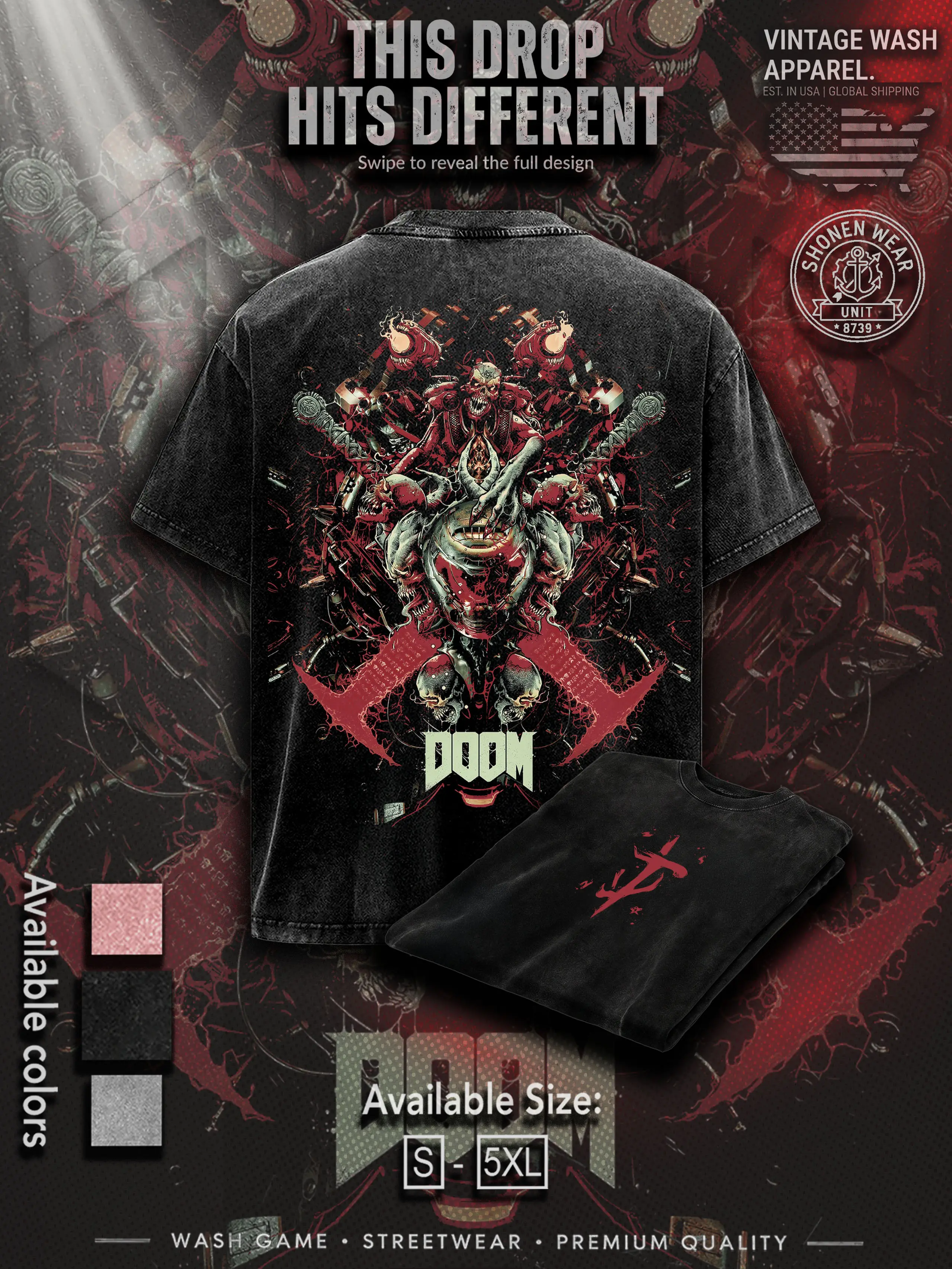 Doom the Dark Ages Eternal v3 doom slayer Game RPG action fps GOTY Washed Tshirt 2 Sided Cotton unisex graphic tees hoodie game merch Menswear Clothes Soft Top Apparel